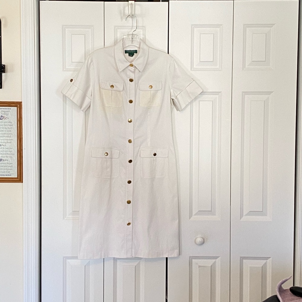 Ralph Lauren Button Up Cotton Dress, White, Size 6 - Picture 14 of 16
